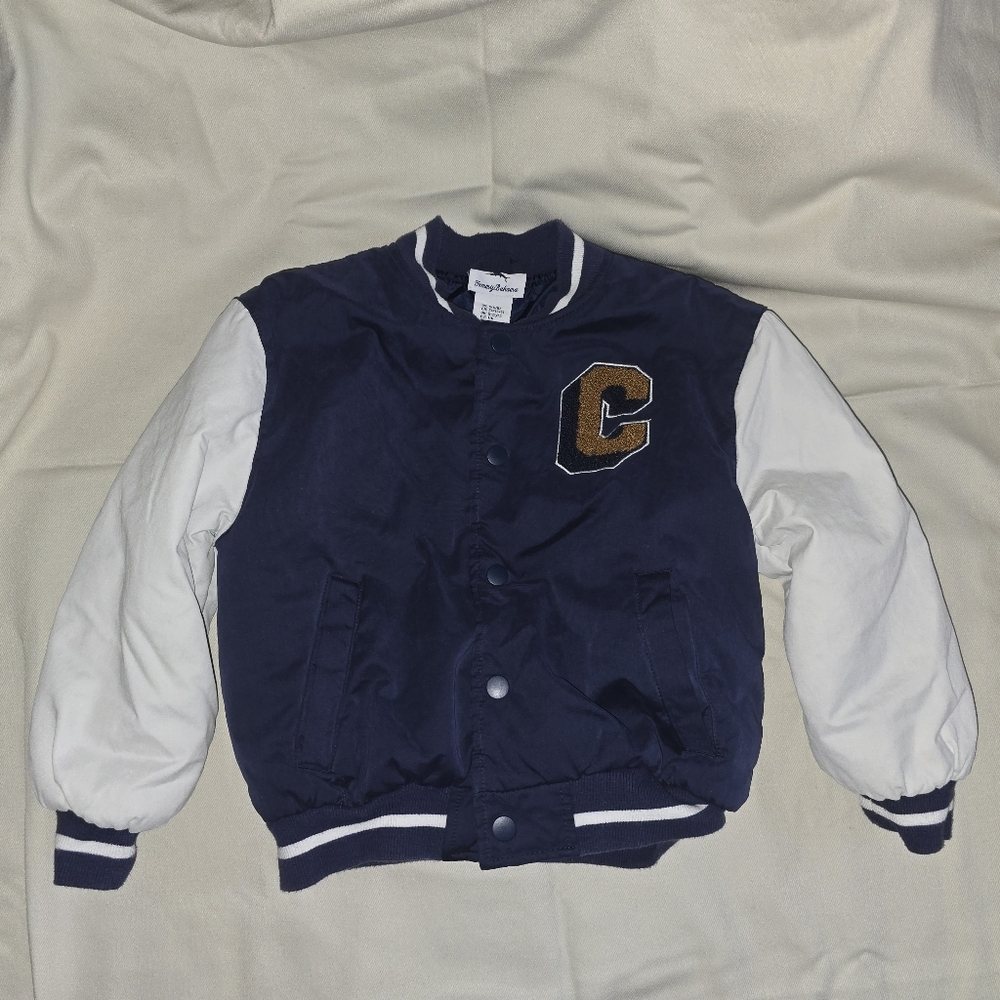 Tommy Bahama varsity jacket Multicolored kids sz. 5/6 Small letter C Preppy Snap